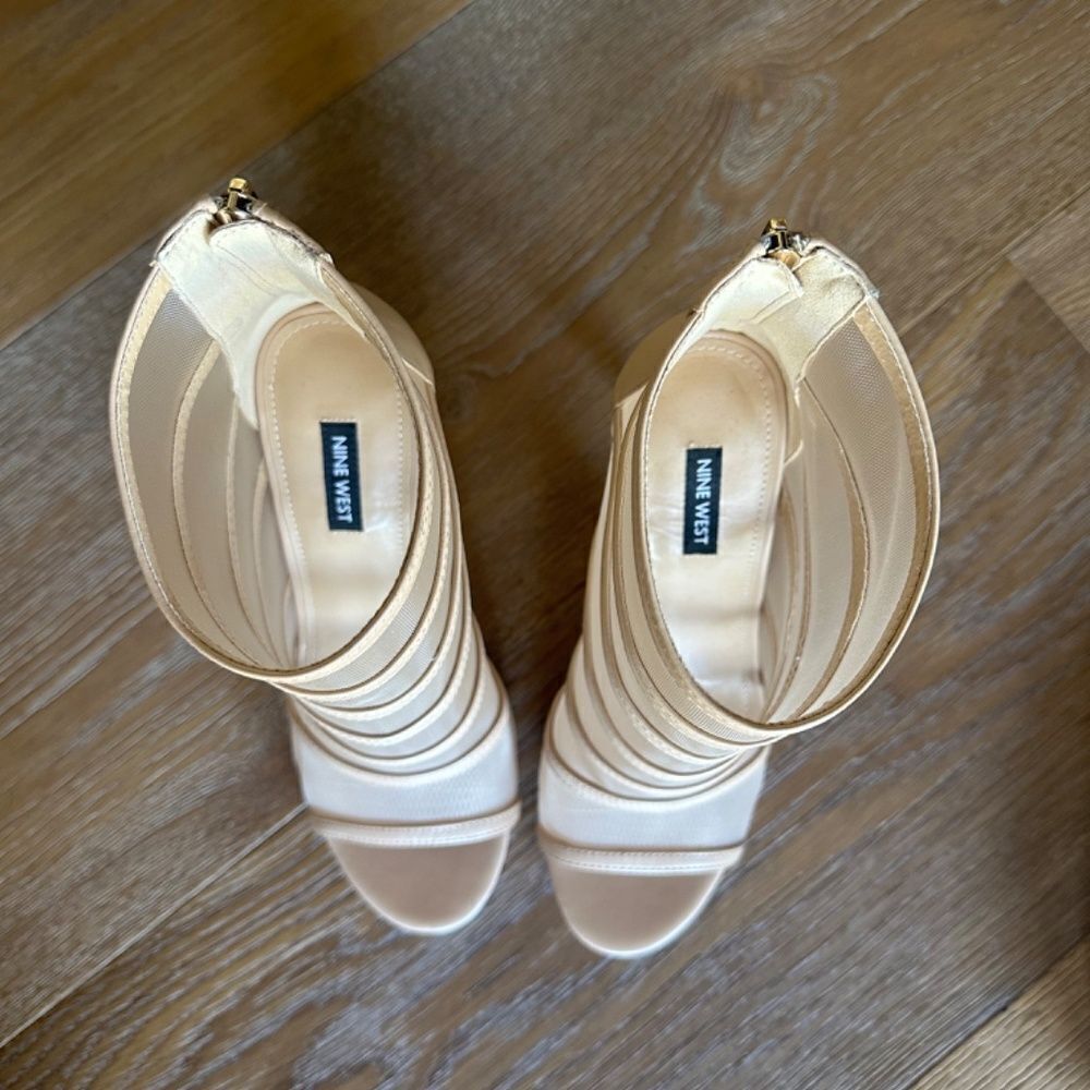 Nine West Larang Heeled Ankle Boots Mesh Peep Toe Stiletto Light Natural Size 9 - Picture 4 of 9